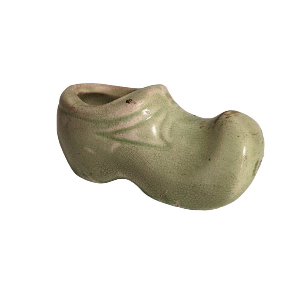 McCoy Vintage Dutch Clog Ceramic Green Crazed Shoe Planter Succulents Seedlings